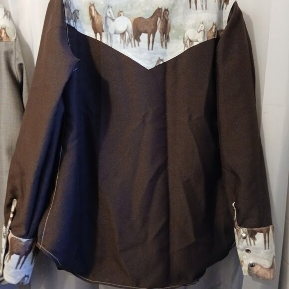 NEW Mens Western Cowboy Snap up Shirt M Dark or Light brown Horses yokes & Cuffs - Picture 10 of 12
